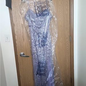 Dillard’s Sequin Prom Dress with Side Slit & Off-Shoulder with Zipper On Back